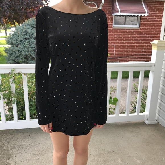 Cache Dresses & Skirts - Caché Black Velvet Long Sleeve Mini Dress Size M